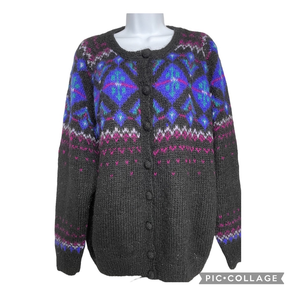 L.L. Bean Mohair Blend FairIsle Cardigan Sweater Sz XL